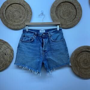 $150 AGOLDE Cut Off Button Fly Raw Edge Distressed Riley Jean Short Denim 29